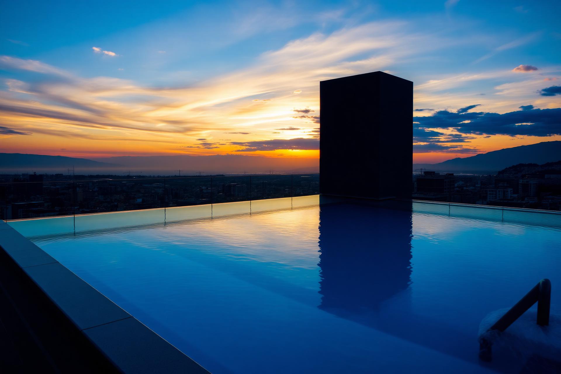 Rooftop pool at sunset